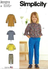 Simplicity R11211 Dress, Top & Tunic w Elastic Ruffle Neck, Pants Sz 3-8 S9393