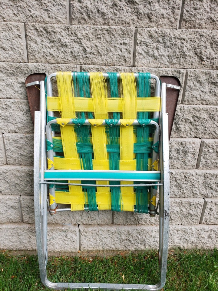 Early Vintage Aluminum Webbed Folding Rocking Lawn Chair Green Arms VTG ...