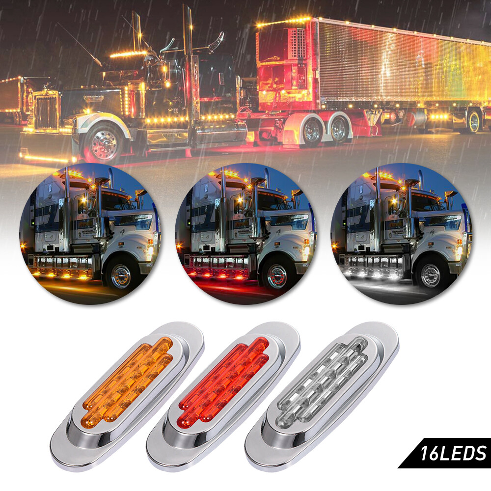 2-Pack 16LED Amber Red White Side Marker Turn Signal Light for Trucks Trailers