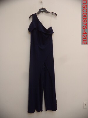 Stain, Marina Women's Navy One Shoulder Flyaway Jumpsuit, Size