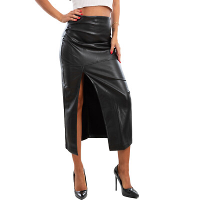 Rock Lang Frau Longuette Rock Teilt Hohe Taille Kunstleder Toocool Q3722