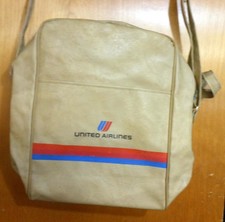 Vintage United Airlines Tan Shoulder Cabin Bag Carry On Handbag with Zipper