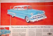1954 Chevrolet Bel Air 4-door Sedan Magazine Print Ad 2-page Blue Red 1954 Chevrolet Bel Air 4-door Sedan Magazine Print Ad 2-page Blue Red