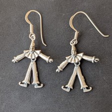 Sterling Silver articulated clown jester dangle drop earrings vintage