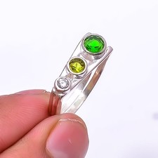 Multi Gemstone 925 Sterling Silver Jewelry Handmade Ring s.7 Sku19