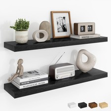 2 PCS 30 Inch Floating Shelves Wall Rustic Wooden Black Deep Mounted Shelf