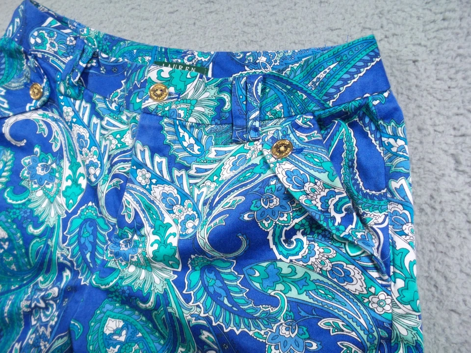 Lauren Ralph Lauren 短裤女式 4 码蓝色佩斯利袖口中腰口袋 — 第 2/4 张图片