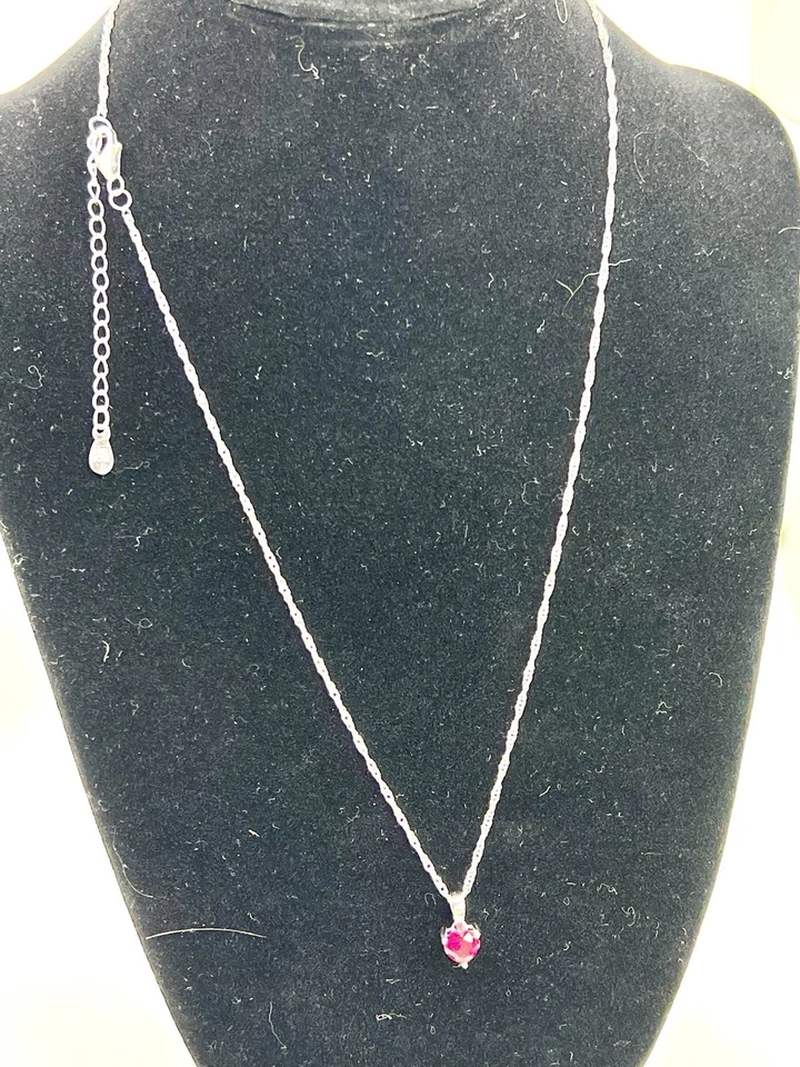 Red Lab-Created Heart-Shaped Ruby Rhodium Over Sterling Silver 18-20” Necklace - Image 3 of 4