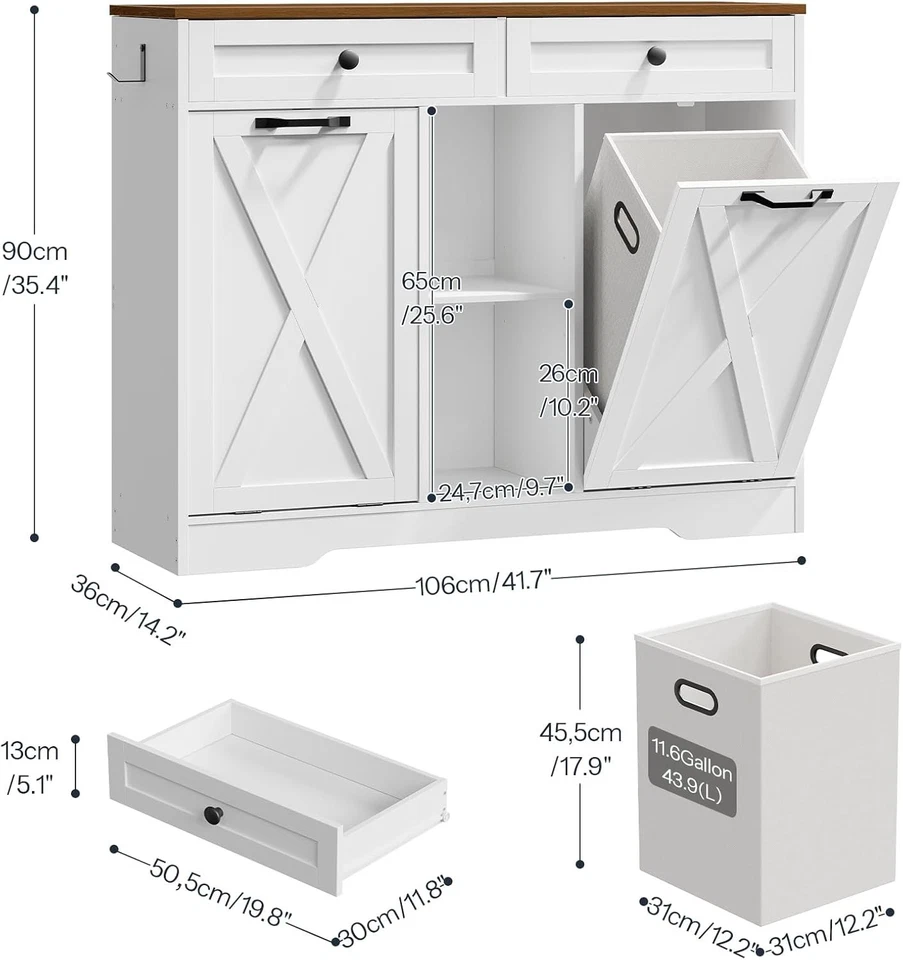 HOOBRO Double Tilt Out Laundry Hamper Cabinet 41.7" Hidden Laundry Cabinet - Image 3 of 4