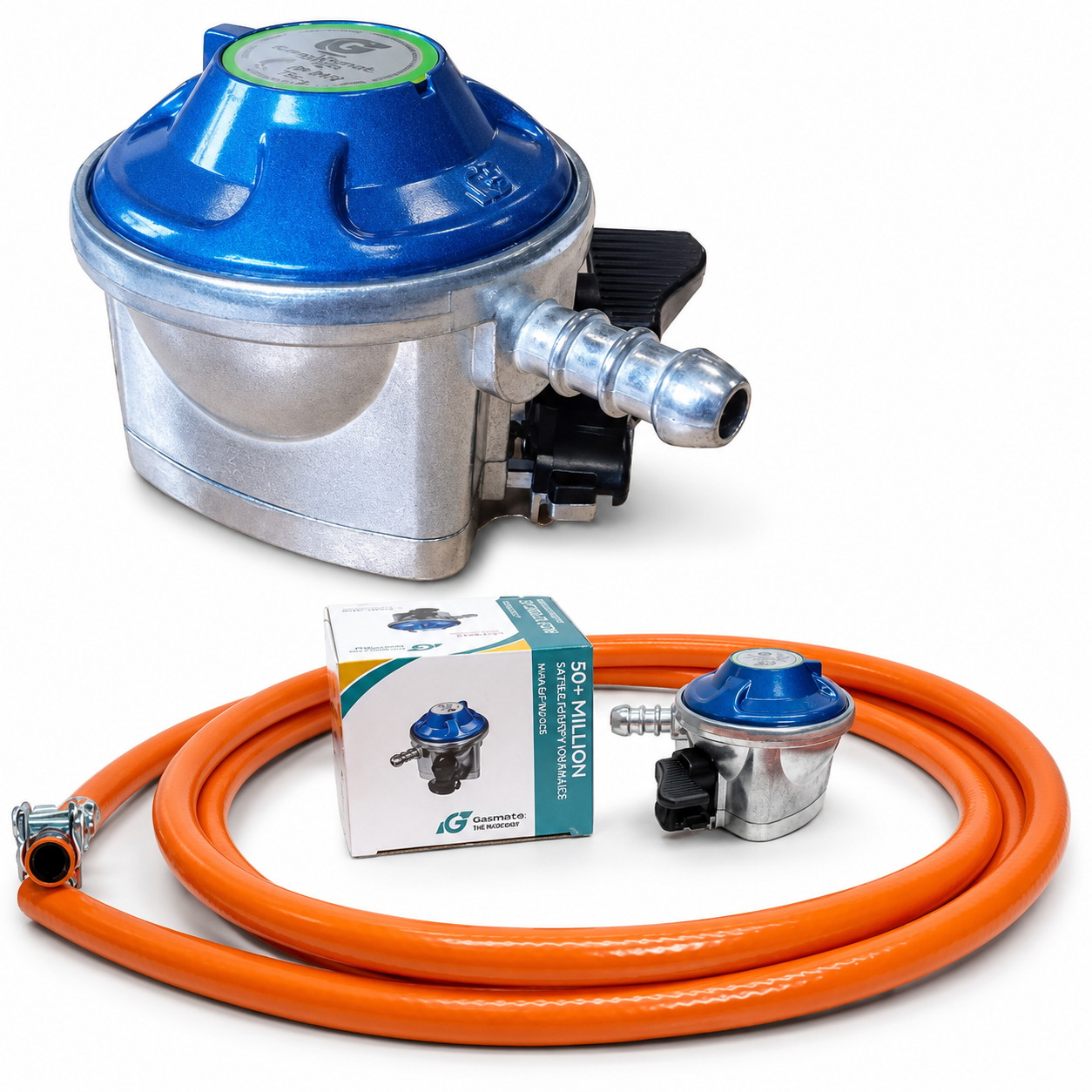 21mm Clip On Butane Gas Regulator + 2m Gas Hose + Clips