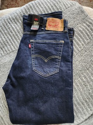 Levi's 501 Original Dark Wash Blue Stretch Denim Straight Jeans NWT