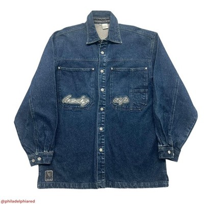 Vintage 1990s Rave Hip Hop B Boy style Headz Up Jeans denim jacket mens XL