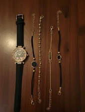 Women/Girl Black Watch Bracelet Set Quartz Wristwatch Perfect Gift for Her UK