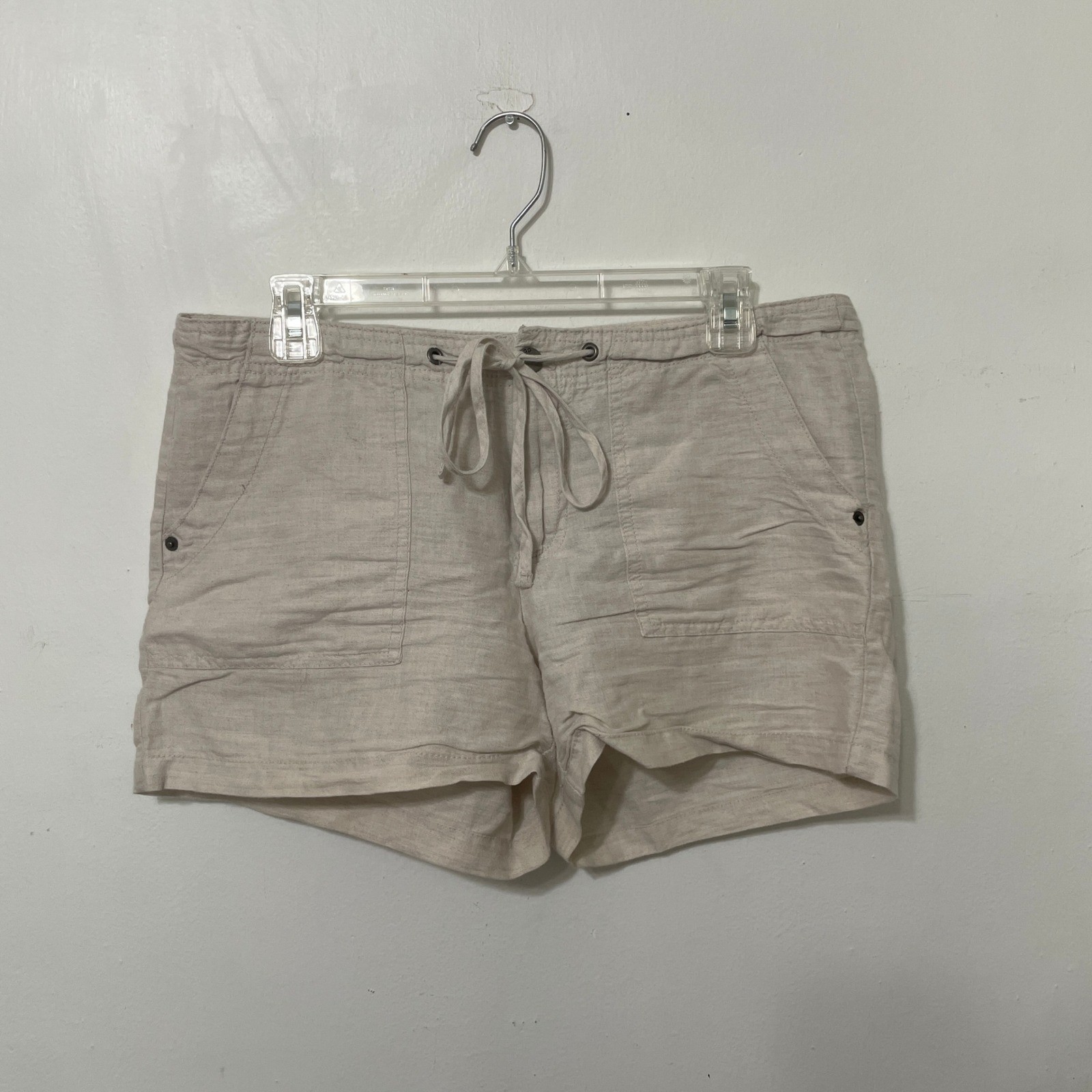 Gap Womens Linen Blend Drawstring Shorts Beige Oatmeal Size 8 Casual Summer