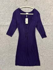 Minuet Petite Purple Midi Dress UK 8 V Neck Twist Front 3/4 Sleeve