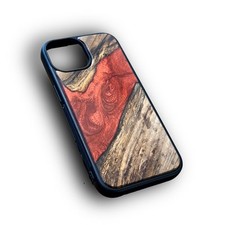 Handyhülle iPhone 15 aus Holz & Epoxid handgemacht Unikat edel rot 