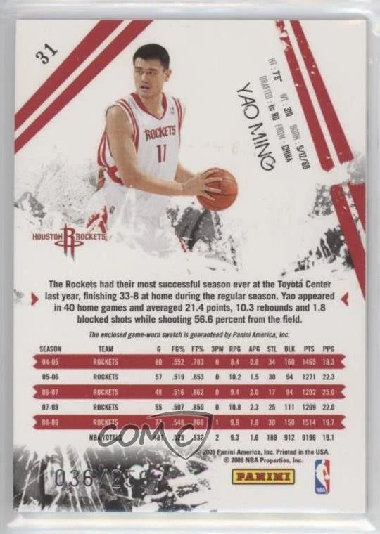 2009-10 Panini Rookies & Stars Materials /250 Yao Ming #31 HOF - Image 2 of 2