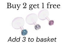 2.5mm crystal labret bar helix tragus conch bioflex ear bar with push fit gem