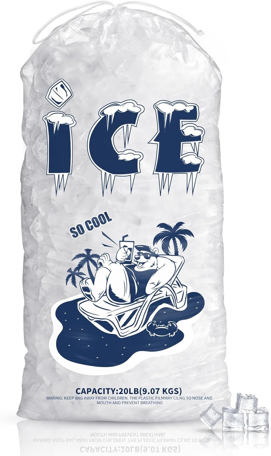 50 Pack Ice Bags 10 Lb, Heavy-Duty Ice Bags with Drawstring,