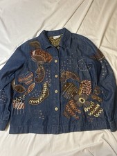 Breckenridge Jacket Blue Denim Button Up Earthtone Embroided Floral PM