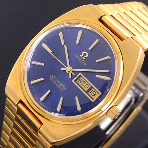 VINTAGE OMEGA SEAMASTER AUTOMATIC BLUE DIAL DAY/DATE DRESS MEN'S WATCH