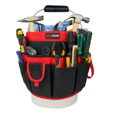 Bucket Tool Organizer 35 Pockets Fits 3.5-5 Gallon Bucket Red Garden Bag