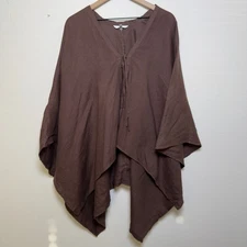 Kleen Women 100% Linen Poncho Top XL Chocolate Brown Forest Fairy Goblincore