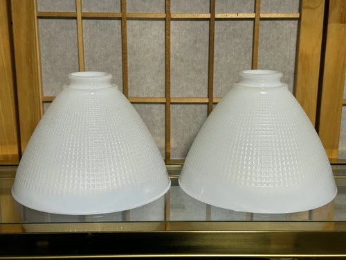 VINTAGE WHITE MILK GLASS WAFFLE PATTERN LAMP SHADE SET OF 2