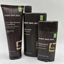 Every Man Jack Sandalwood Body Gift Set Body Wash Shampoo Conditioner Deodorant