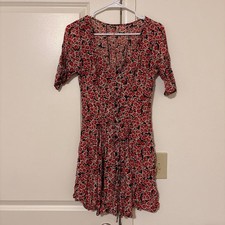 Free People  Women's Shirt Dress Size Medium Pleat Floral Button Pink Short