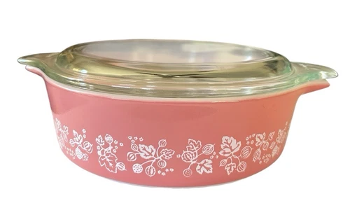 Vintage Pyrex Pink Gooseberry 471 Round 1 Pt Lidded Dish 470-C Lid EUC
