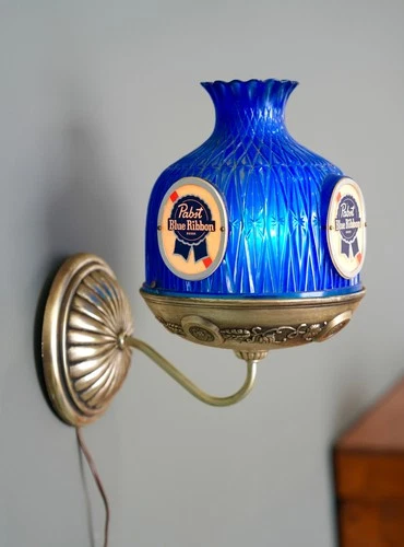 Vintage Pabst Blue Ribbon Beer Wall Sconce Globe Light Lamp Bar Man Cave
