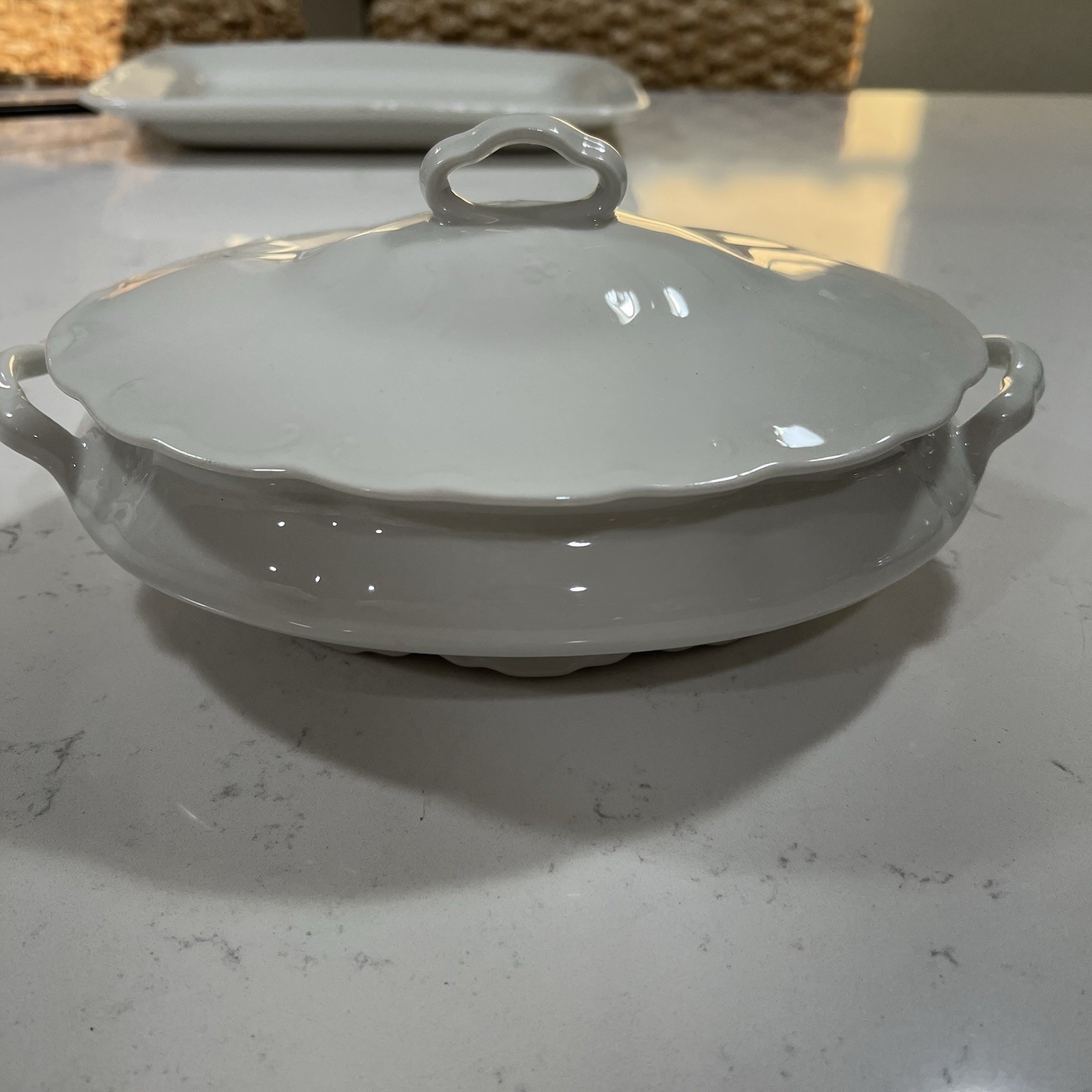 Vintage Covered Dish Tureen Soup Serving Bowl O. P. Co. Syracuse White Lid China