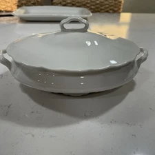 Vintage Covered Dish Tureen Soup Serving Bowl O. P. Co. Syracuse White Lid China