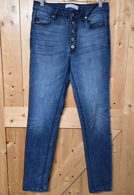 KanCan 9/28 Mid Rise Skinny Jeans Dark Wash Exposed Button Fly Actual 30 x30 