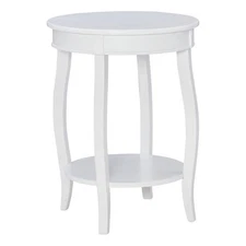 Linon Wren 18.5" Round Accent End Table with Shelf in White Painted Wood