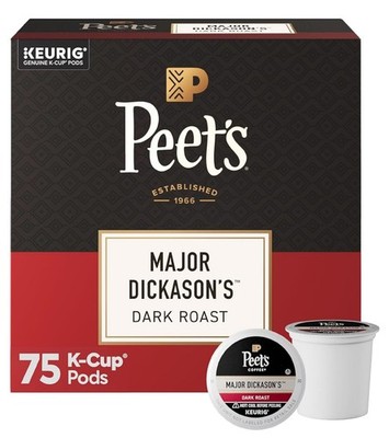 Peet's Coffee Coffee Pods, Dark Roast, Major Dickason's Blend, 75 K Cups Fresh