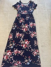 Women’s Navy Floral Maxi Dress With Pockets Size Medium