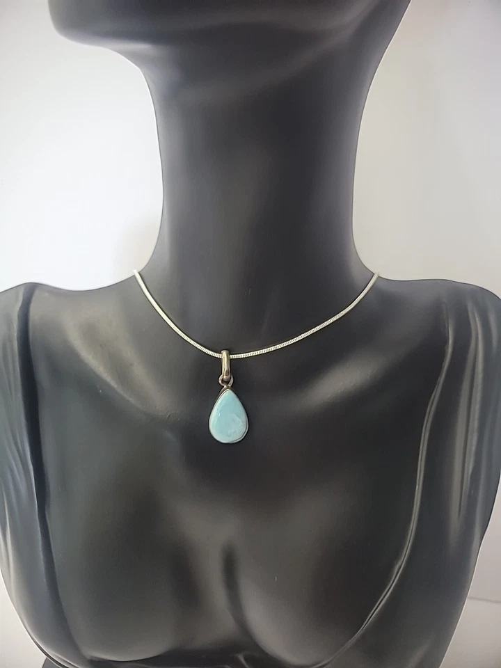 Collar colgante vintage de plata de ley 925 piedra larimar joyería fina Foto 3 de 4