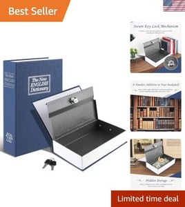 Navy Blue Book Safe with Key Lock - Portable Hidden Steel Storage 9.5" x 6.1"