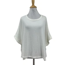 Charlotte Avery Top Womens L Large White Stretch Dolman Sleeve Drapey Boxy Soft