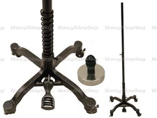 Black Cast Iron Dress Form Mannequin Base with Wheels and Finial Neck Cap