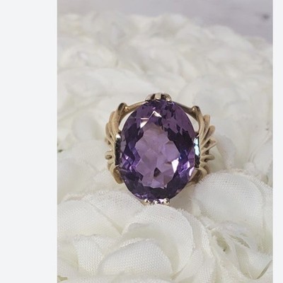 10kt Amethyst Ring  7 Carats !!Joseph E DeMarco Open Fan Mounting JED Signed