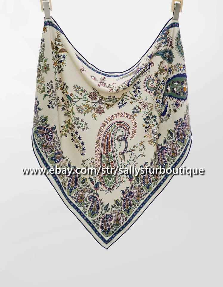 Sallys 70% Cachemira 30% Seda Bufanda Estampado Paisley 2 Rostros Triángulo Mantón Púrpura Foto 2 de 3