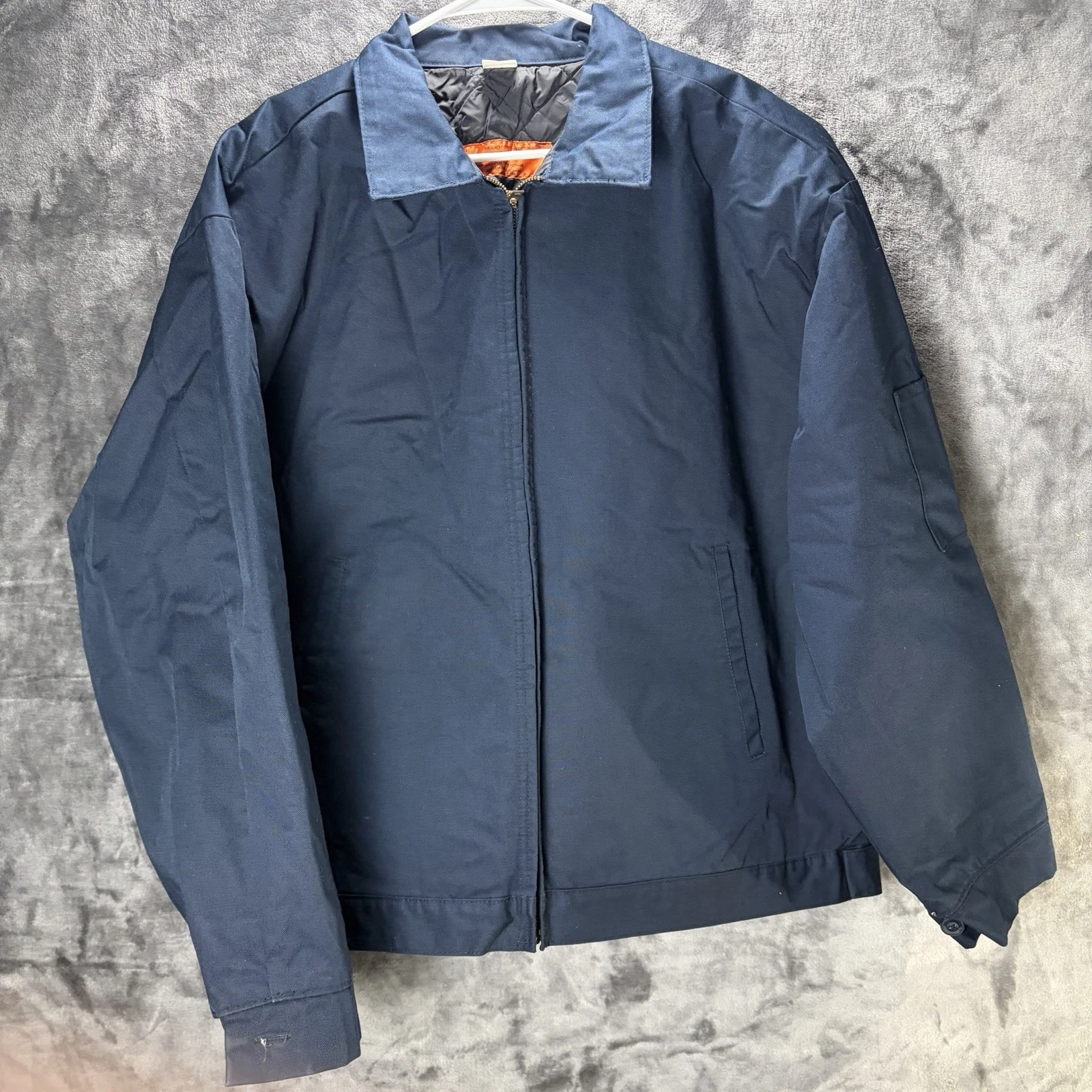 Men’s Quilted Work Jacket Navy Blue XL Zip Front Water Resistant Lined