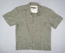 Quiksilver Waterman Shirt Men Large GreenButton Up Hawaiian Palm Camp Tiki