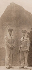 3C Photograph Handsome Military Men Front Of Large Rock 1940's Air Force Uniform