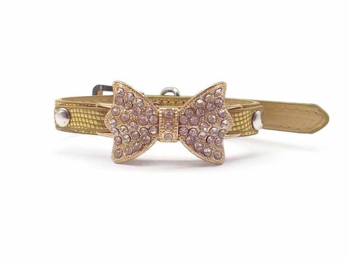 Dog Cat Bowknot Collar Neck Chain Small Pet Supply Accessories Gold Color XS 