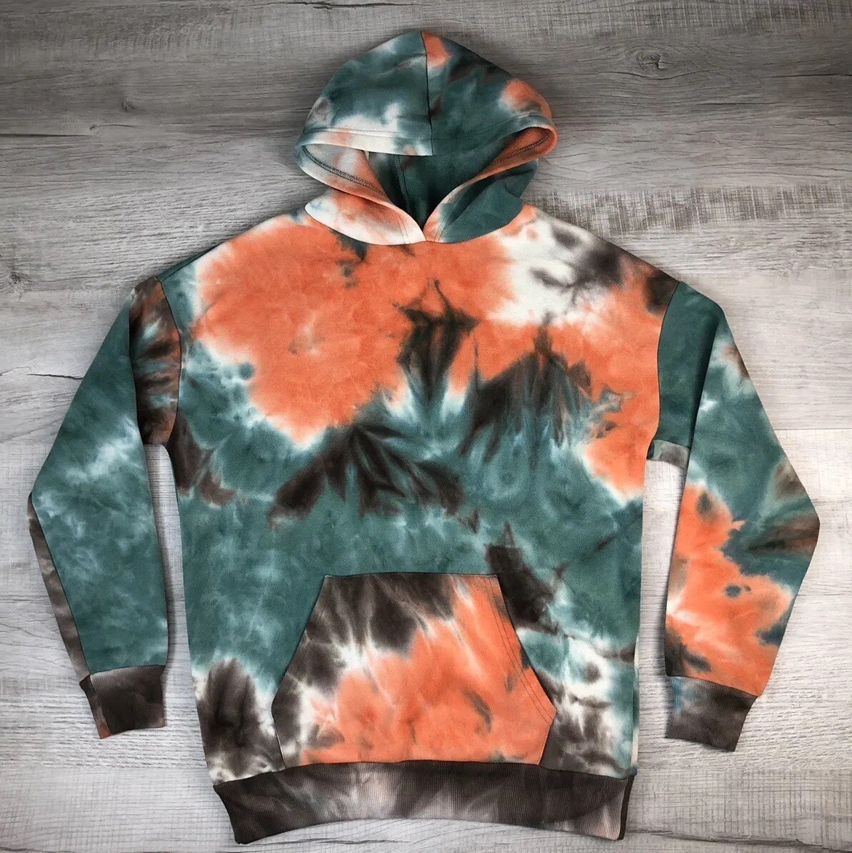 Justify Tie Dye Hoodie Sweatshirt Orange Green Pullover Mens Size
