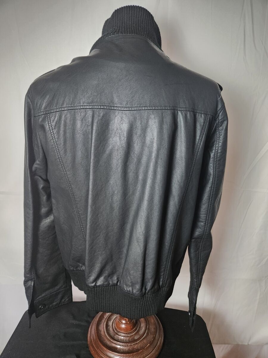 🔥🚨Vintage 2010 Zara Mens 44 Black Faux Leather Bomber 🔥🚨Vintage 2010 Zara Mens 44 Black Faux Leather Bomber